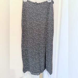 100% Silk Black and White Geometric Midi Skirt